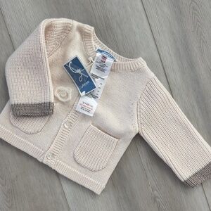 Cream Knit Baby Cardigan with Gray Accents
